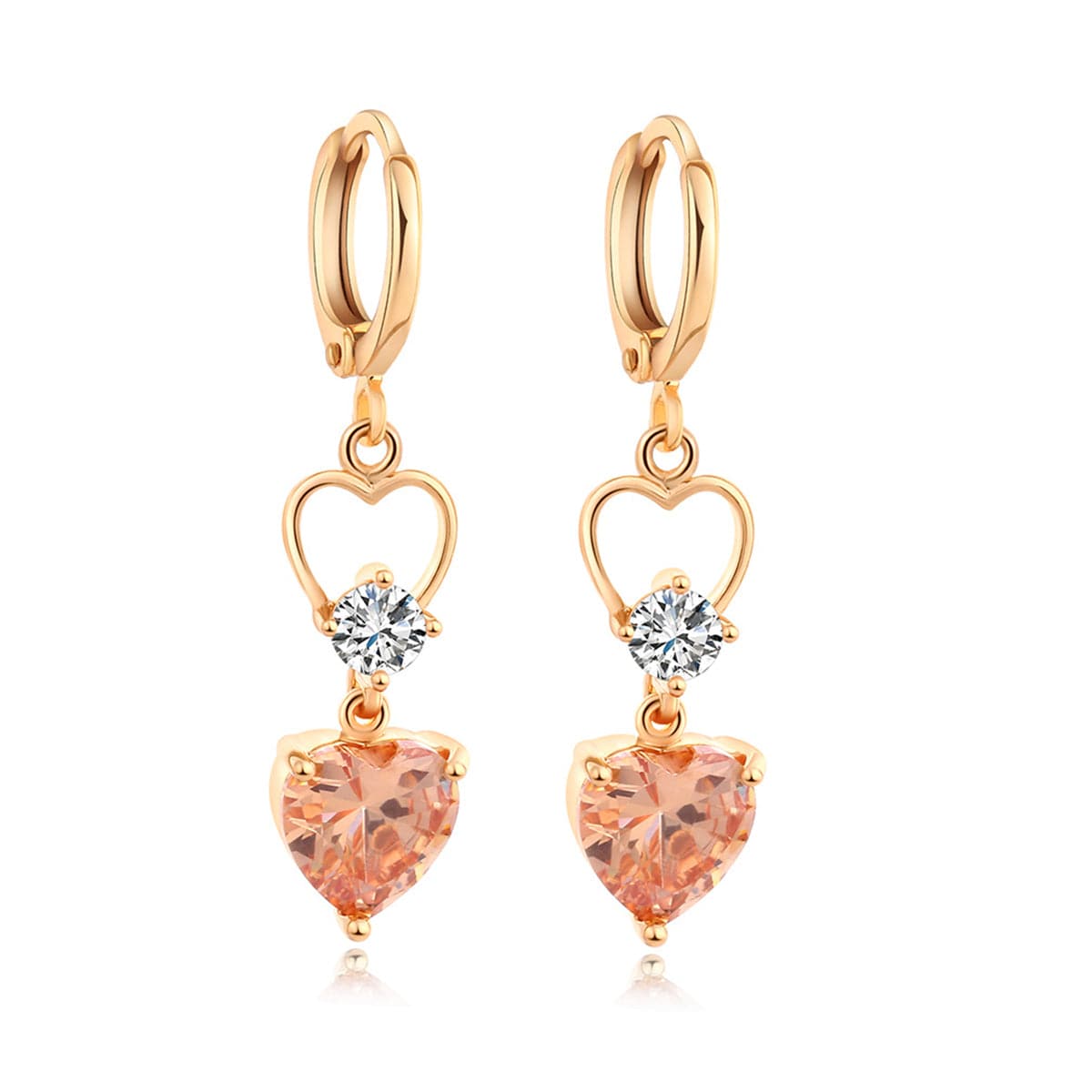 Champagne Crystal & Cubic Zirconia Goldtone Heart Dangle Earring