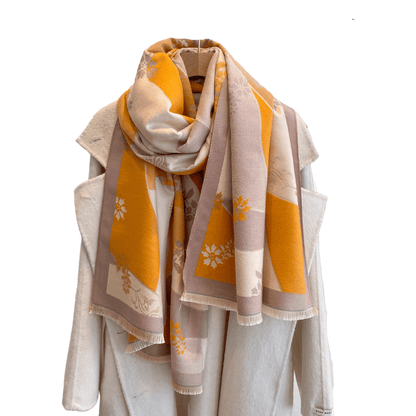 Brown & Orange Floral Fringe-Trimmed Scarf