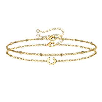 Dainty Initial Layered Chain Bracelet Personalized Adjustable