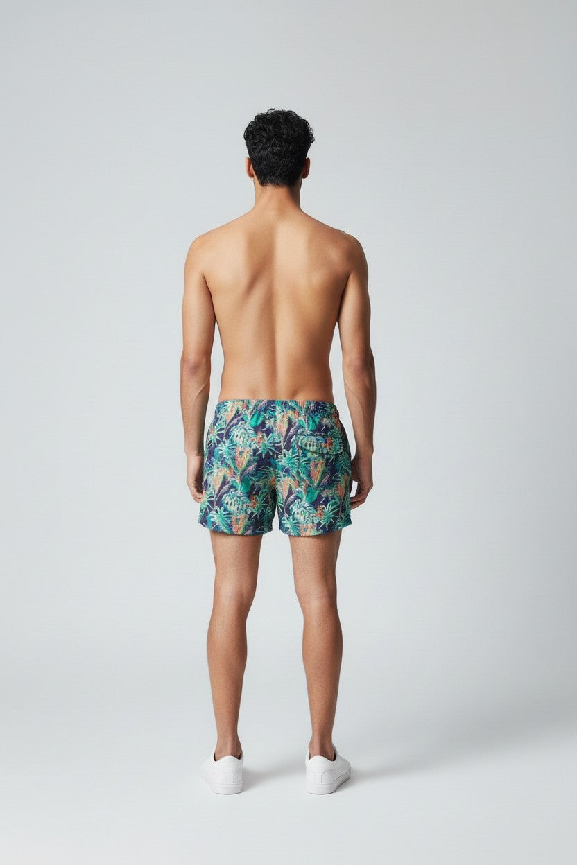 Christian Audigier Low Waist Multi-Leaf hidden Leopard Print Mens Swimwear Shorts BMS619-0016M