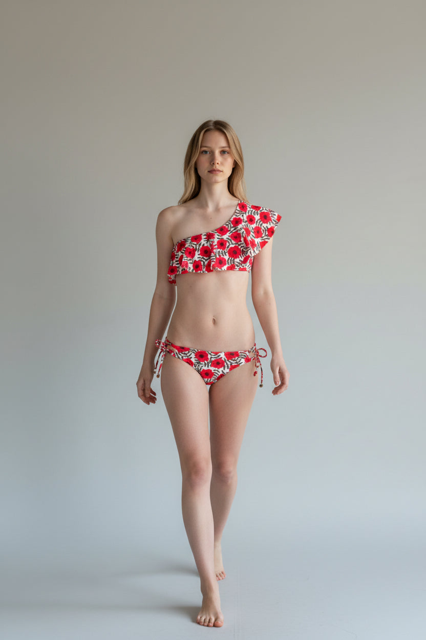 Christian Audigier The Ruffle One-Shoulder Bikini Red Print BMS062-4188