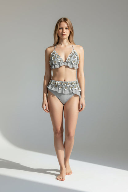 Christian Audigier Flora High Waist Bikini Silver BM061-818