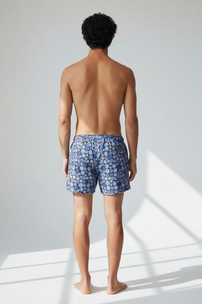 Christian Audigier Low Waist Swim Shorts White and Blue Nautical Print, Deep Blue Background BMS619004M