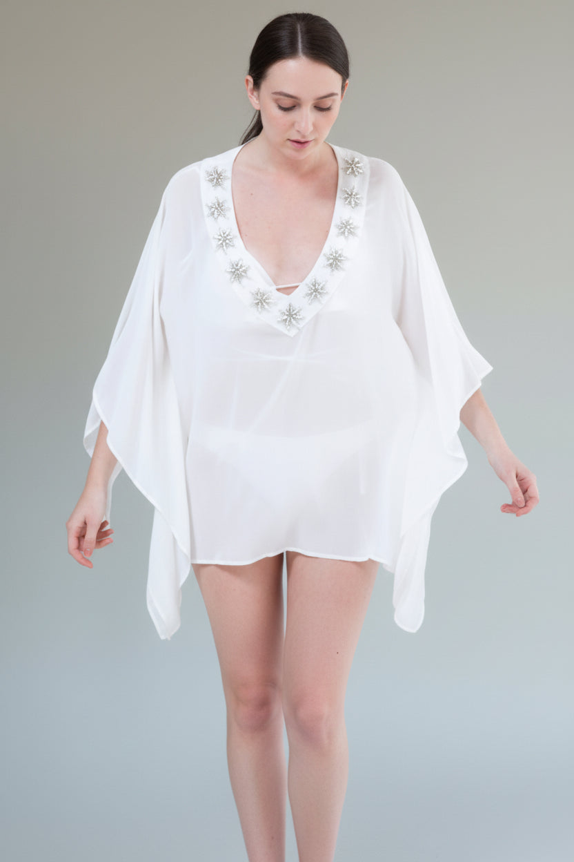 Christian Audigier The Embellished Deep V Coverup White BMS071-9188