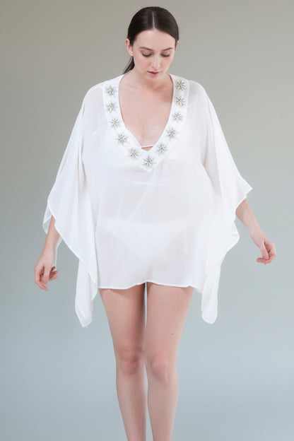 Christian Audigier The Embellished Deep V Coverup White BMS071-9188