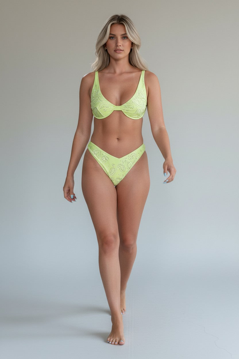 Christian Audigier 2 Piece Bra and Contoured Bikini Style Swimwear Ca-10178 Grn