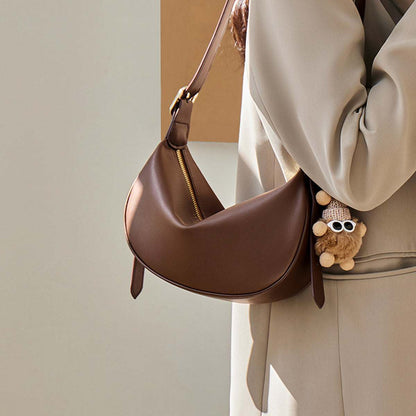 Crescent Leather Crossbody Shoulder Bag with Bear Charm