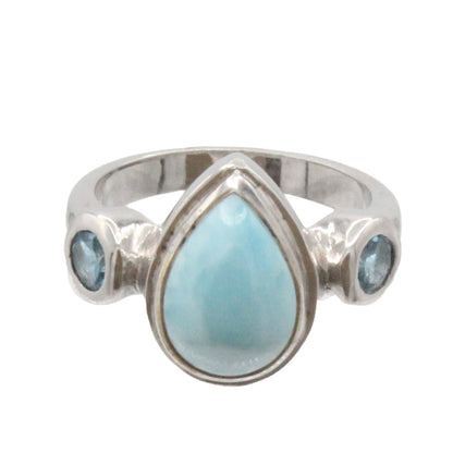 Larimar Stone & Sapphire Sterling Silver Atlantic Pear Ring Size 7 By Marahlago