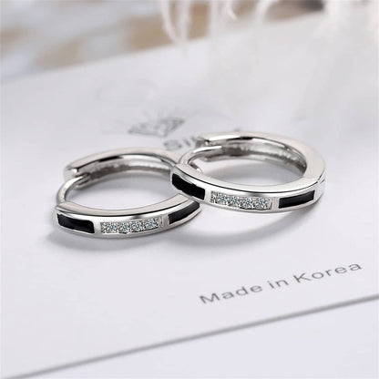 Black & Cubic Zirconia Huggie Earrings