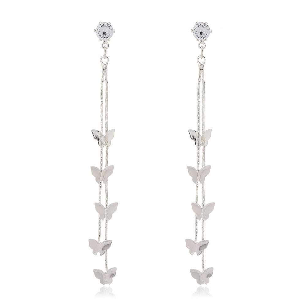 Cubic Zirconia & Silvertone Butterfly Double-Strand Drop Earrings