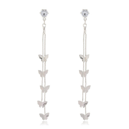 Cubic Zirconia & Silvertone Butterfly Double-Strand Drop Earrings