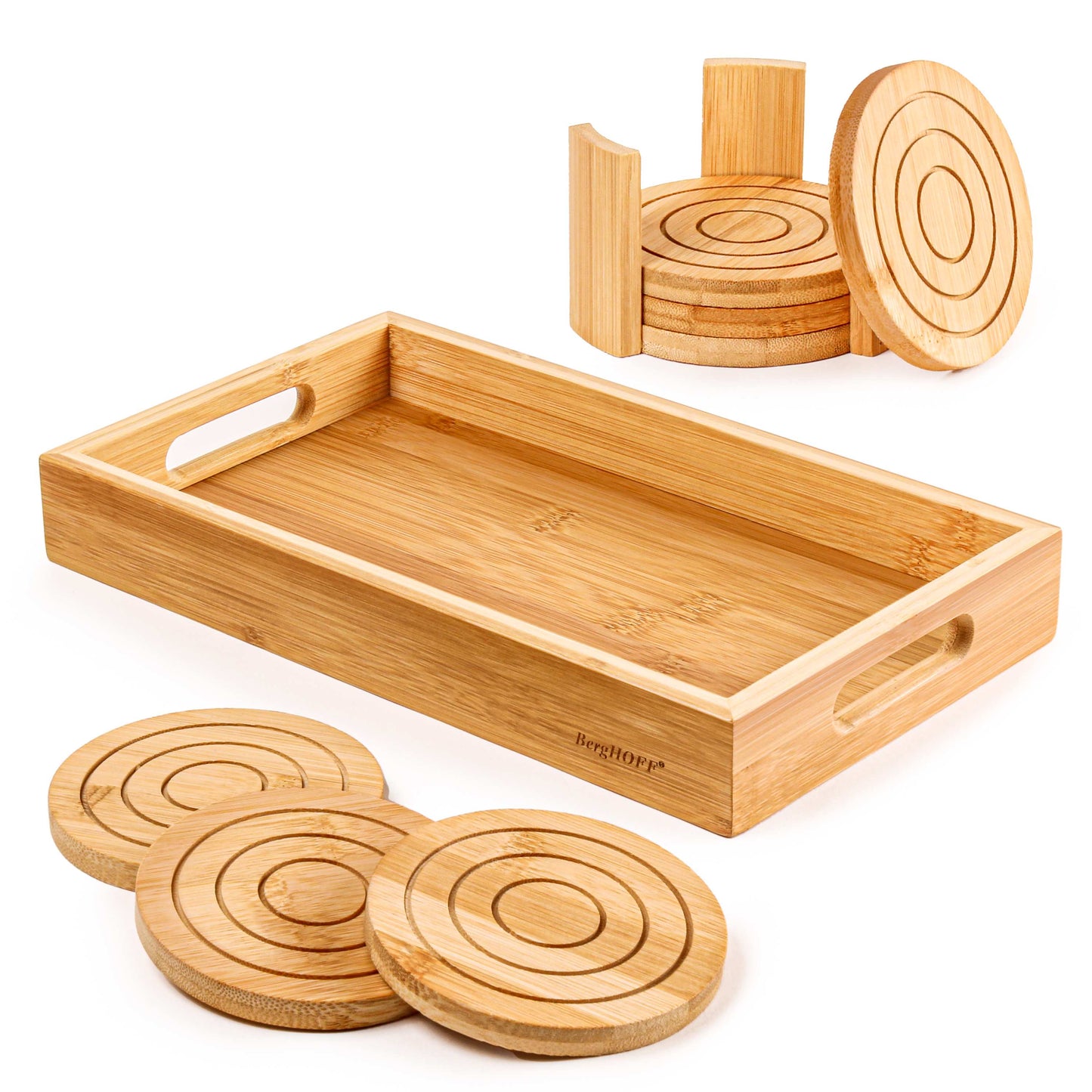 BergHOFF Bamboo 8pc Serving Tray with Coasters Set
