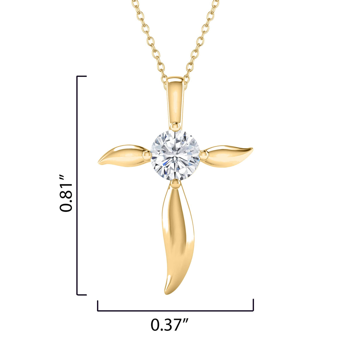 18K Gold Plated Sterling Silver Moissanite Solitaire Cross Pendant with 18" Chain