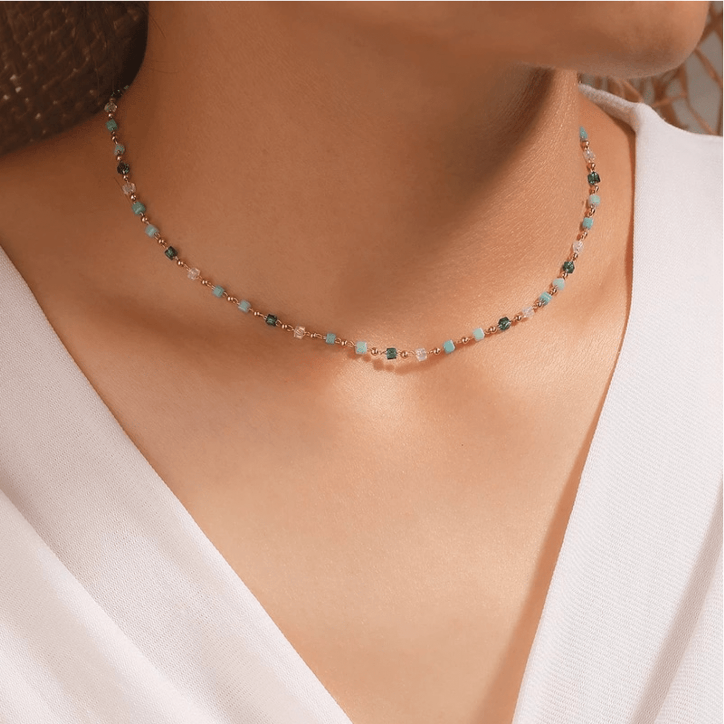 Goldtone Teal Beaded Necklace