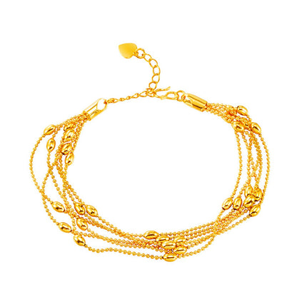 24k Goldtone Circle Bead Layered Station Bracelet