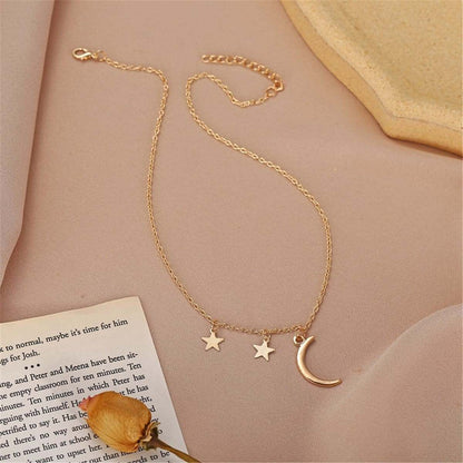Goldtone Moon & Star Pendant Necklace