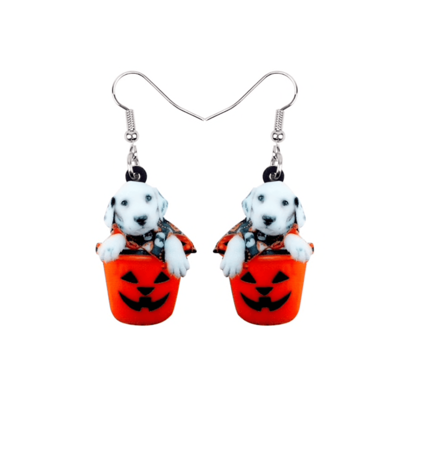 Dalmatian Puppy Trick Or Treating Acrylic Drop Earrings