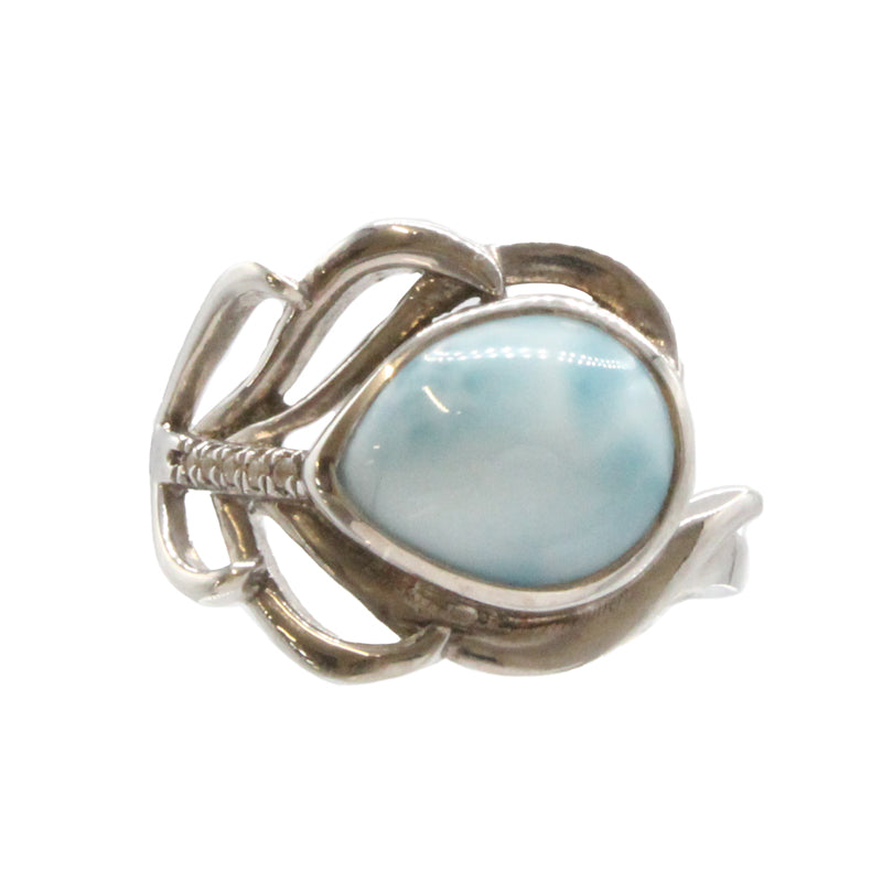 Larimar Stone Sterling Silver Willow Ring Size 8 By Marahlago
