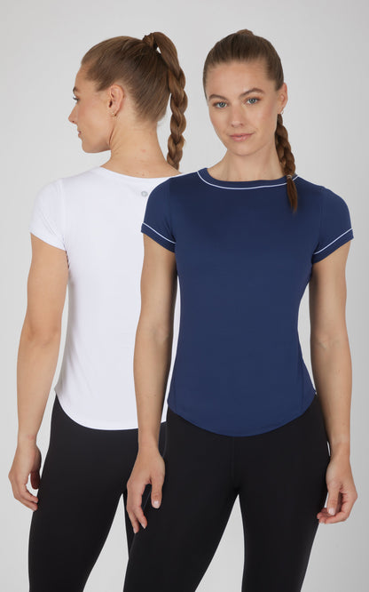 90 Degree by Reflex 2 PK Super Soft Synergy High Crew Neck Short Sleeve Top and Crew Neck Top