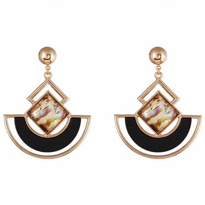 Abalone Shell & Goldtone Square Fan Drop Earrings