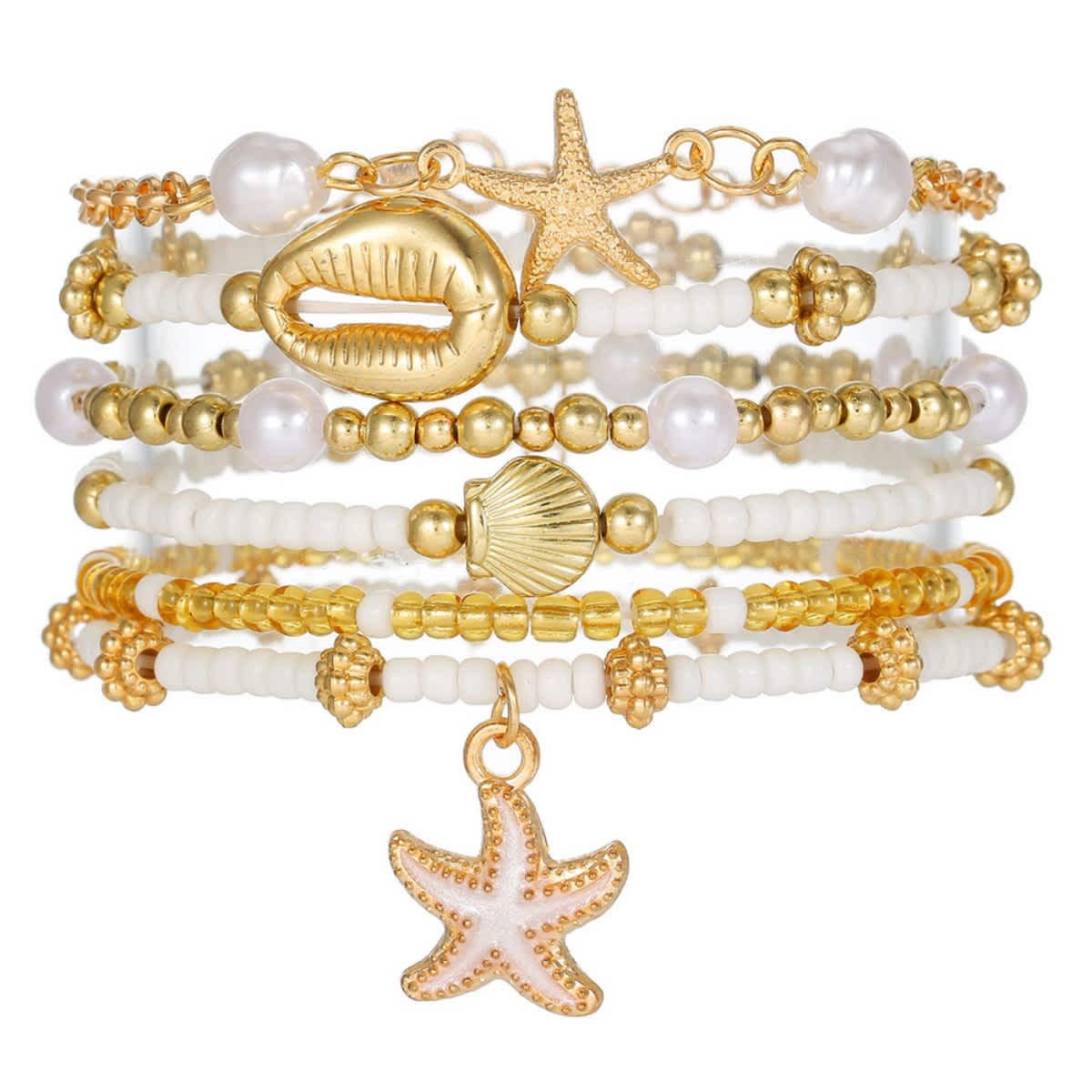 Boho Beach Stackable Bracelet Set, Ocean Themed Layered Bracelets