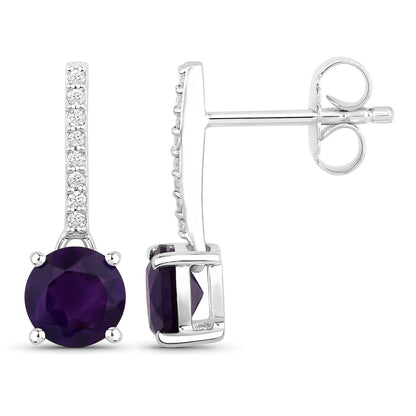 Genuine Amethyst and Lab Grown Diamond Silver Dangle Earrings