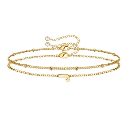 Dainty Initial Layered Chain Bracelet Personalized Adjustable