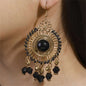 Black Acrylic & Enamel Goldtone Openwork Round Drop Earrings