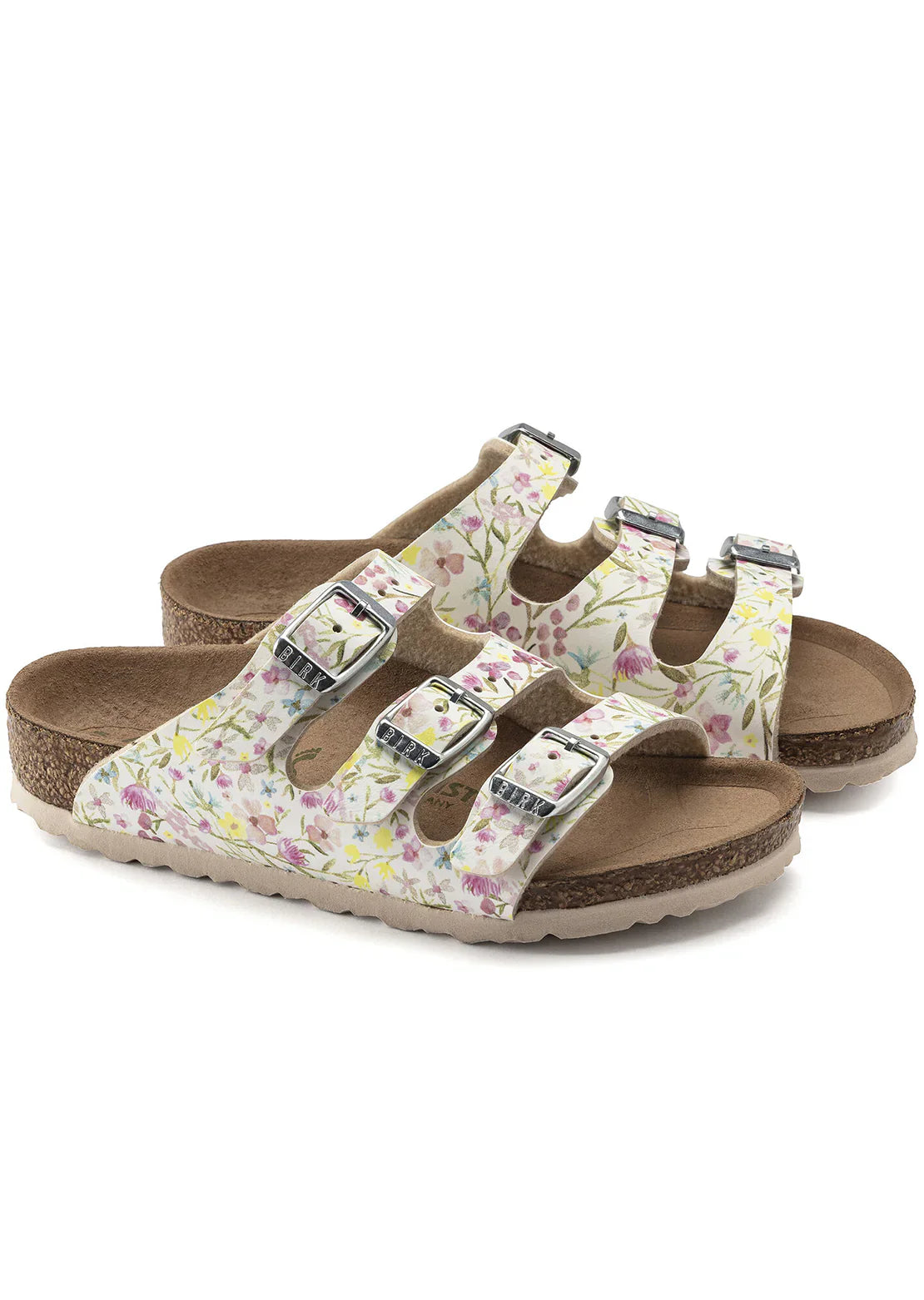 Birkenstock Florida Kids Vegan Nubuck Leather Watercolor Flower White