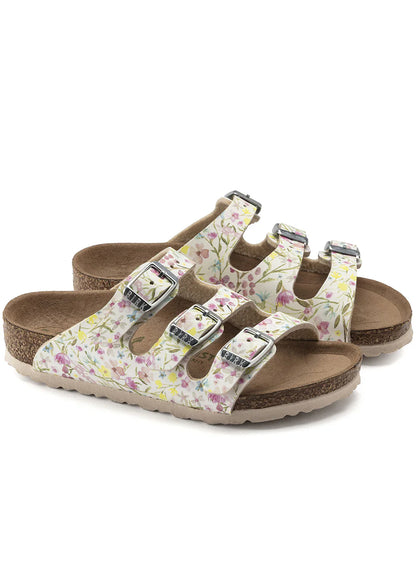 Birkenstock Florida Kids Vegan Nubuck Leather Watercolor Flower White