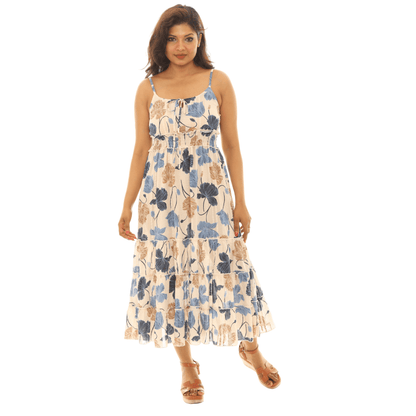 Floral Tiered Maxi Dress with Smocked Waist - Small