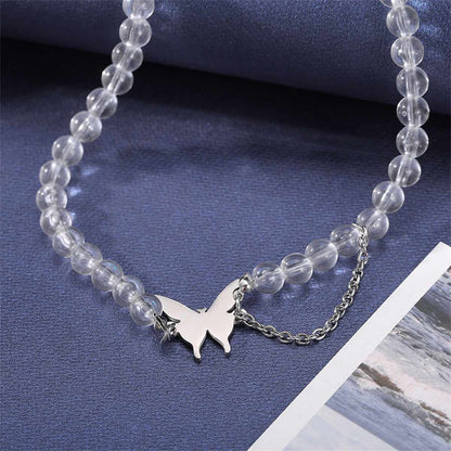 Acrylic & Silvertone Chain-Accent Butterfly Beaded Choker Necklace