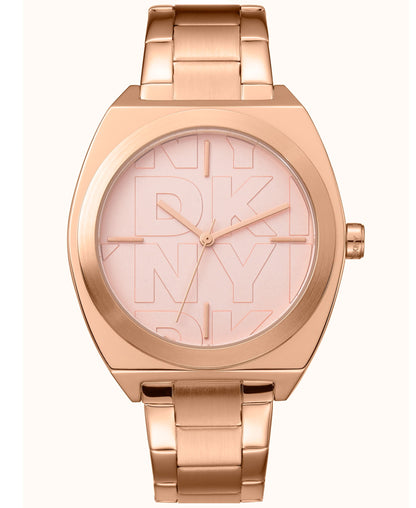 Dkny Women Watch, Rose Gold Color Case, Rose Gold Dial, Rose Gold Color Metal Bracelet, 3 Hands, 5 Atm