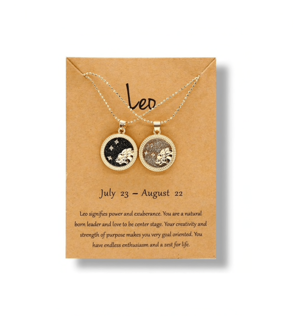 Crystal & 18K Goldtone Plated Zodiac Circular Set of 2 Pendant Necklaces - Leo