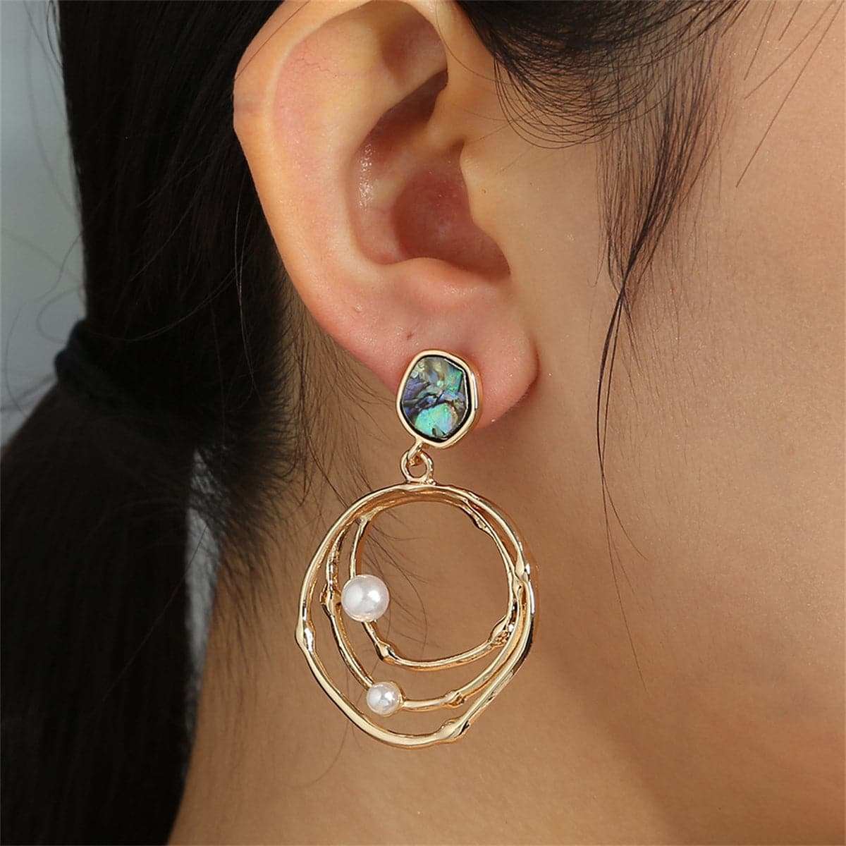 Abalone Shell & Pearl Goldtone Layered Drop Earrings