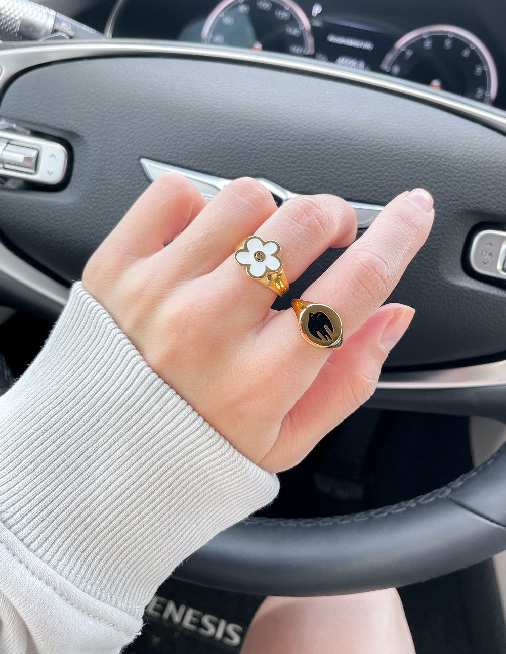 Elevated Faith White Smiley Flower Ring