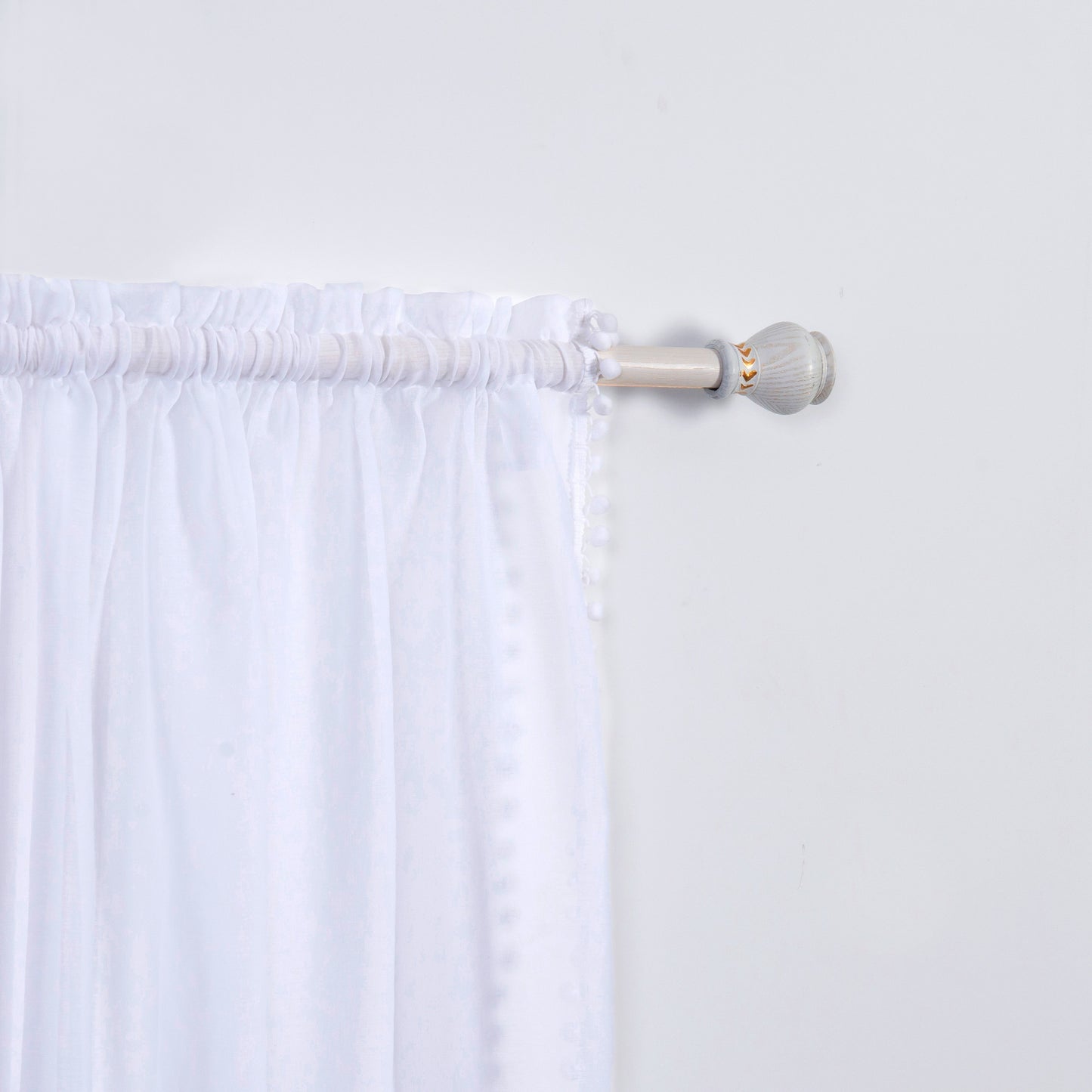 Elegant Comfort Set of 2 Pom Pom Tasseled Sheer Curtain - Rod Pocket