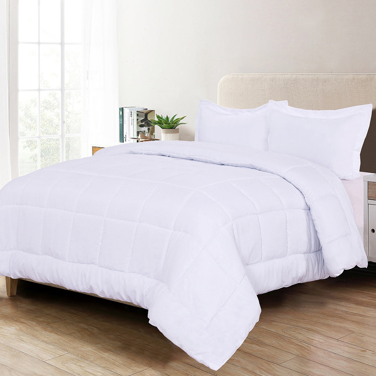 Elegant Comfort 3-Piece Box Stitched Comforter & Shams - Duvet Insert with 4 Corner Tabs