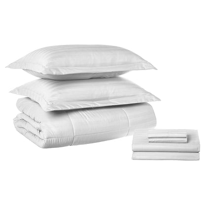 Elegant Comfort 8-Piece Dobby Stripe Comforter Set - Includes 4-Piece Sheet Set with Double Sided Storage Pockets
