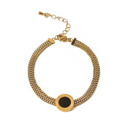Black Acrylic & Goldtone Roman Numeral Multi-Strand Bracelet