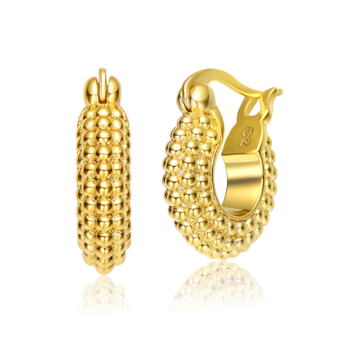 Elegant 14K Gold Plated Bead Hoop Earrings