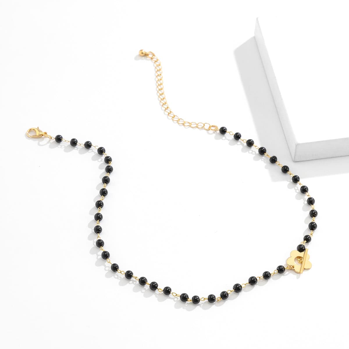 Black & Goldtone Flower Choker Necklace