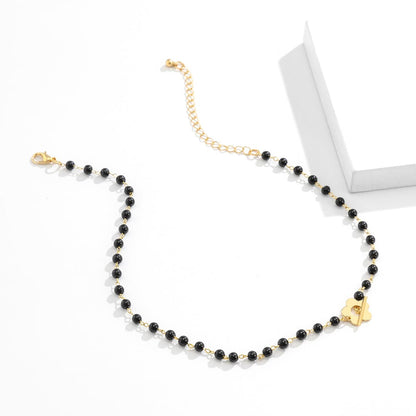 Black & Goldtone Flower Choker Necklace