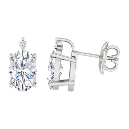 2.15CT Moissanite and Natural White Diamond Sterling Silver Oval Stud Earrings
