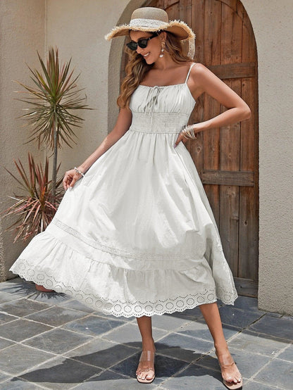 French Romantic Cotton Maxi Dress - Summer Elegance