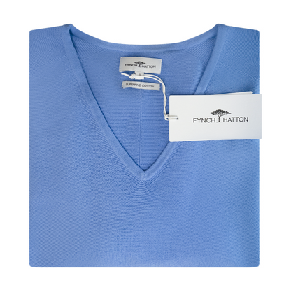 Fynch Hatton Knitted Women's V-Neck Jumper Sky Blue