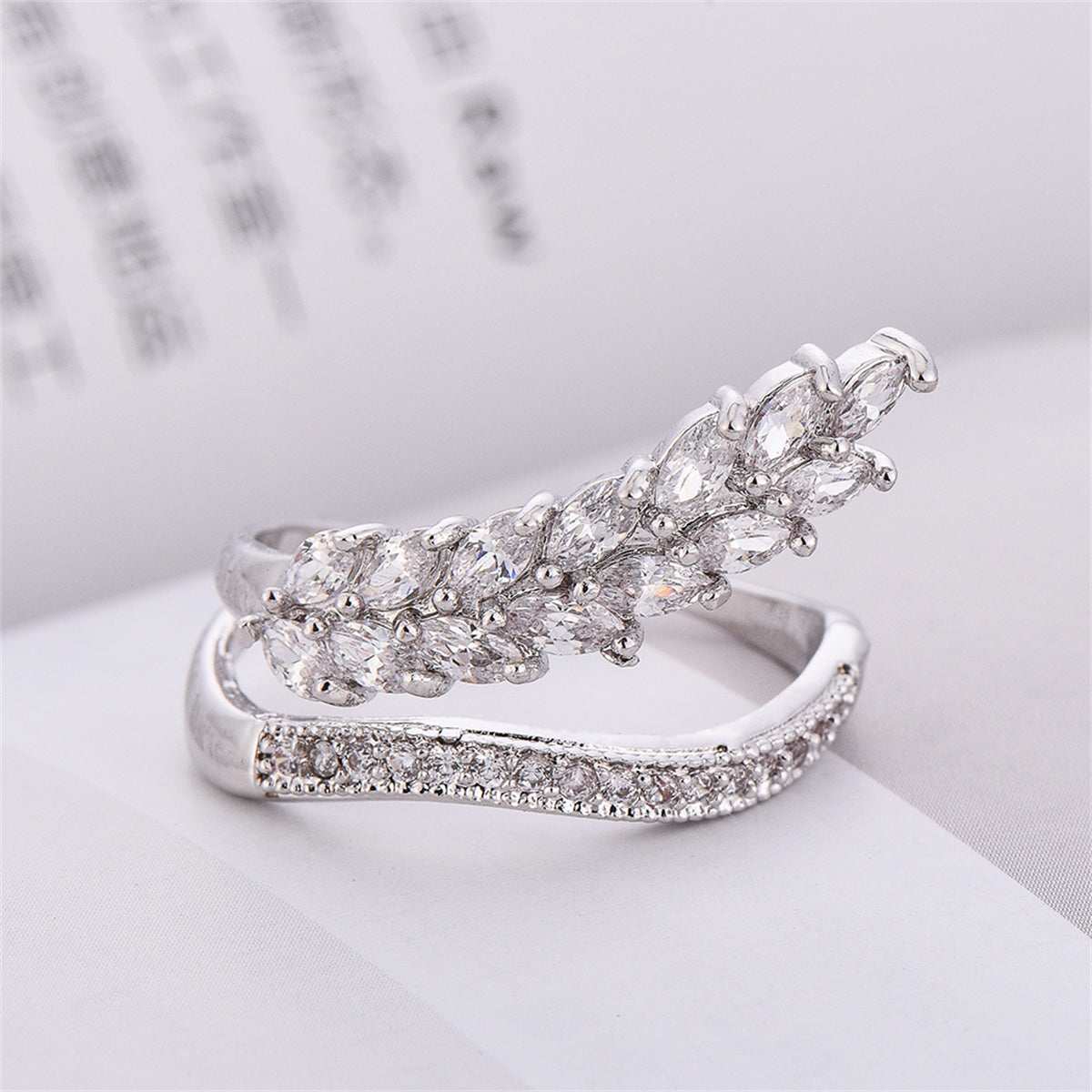 Crystal & Cubic Zirconia Silvertone Bypass Ring