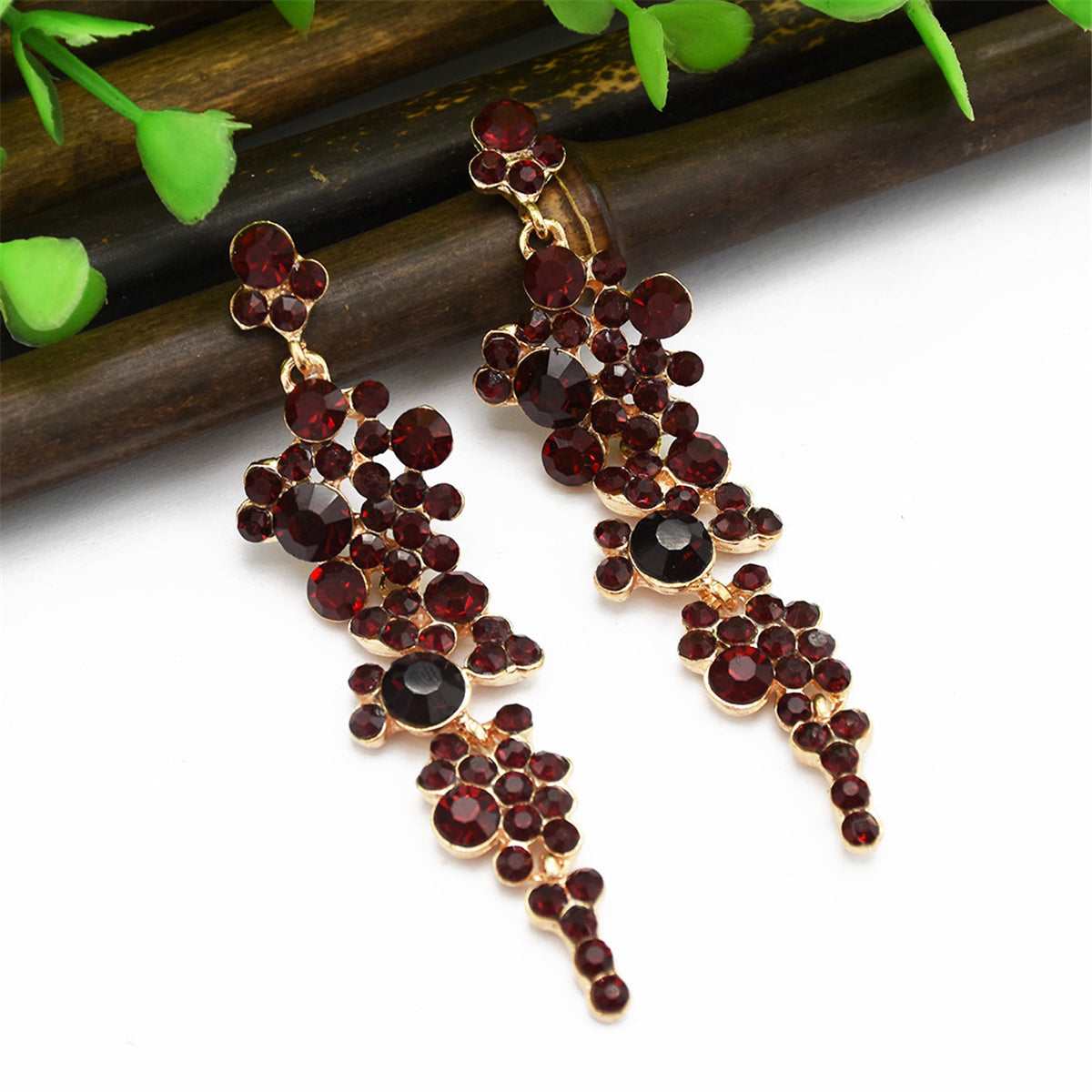 Black Cubic Zirconia & Goldtone Cluster Drop Earrings