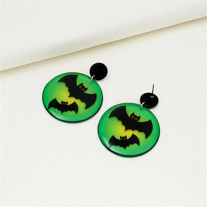 Black & Green Acrylic Silvertone Bat Drop Earrings