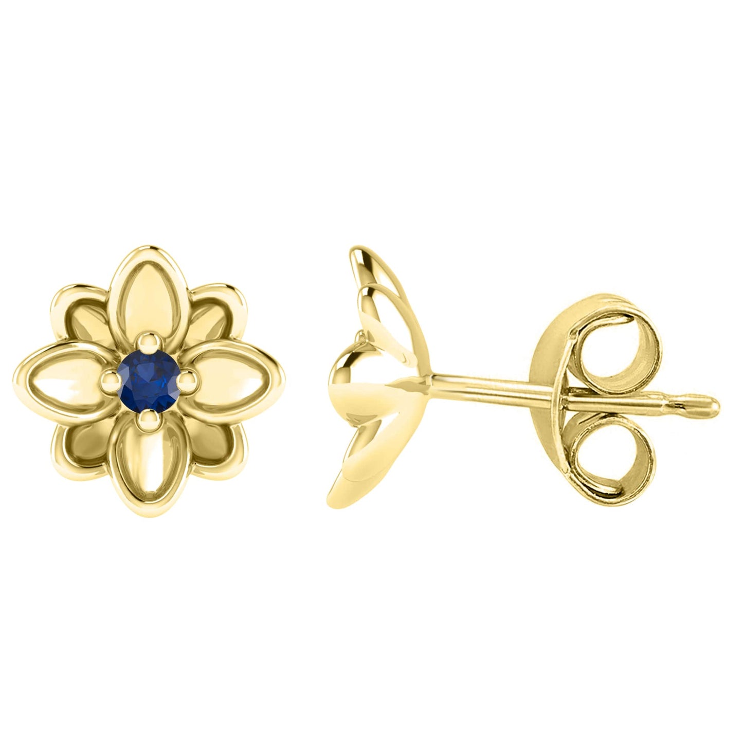 Gold over Sterling Silver Blue Sapphire Flower Stud Earrings